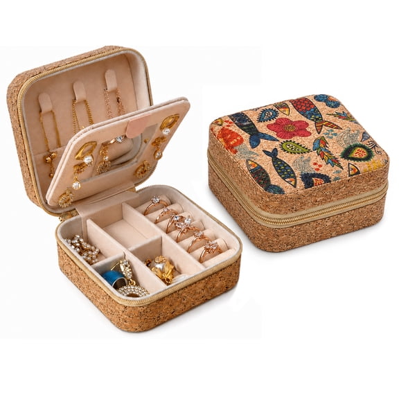 YUSS Travel Jewelry Box Organizer for Women, Vintage Jewelry Case with Mirror, Double Layer Jewelry Storage Box for Rings Earrings Necklaces Bracelets