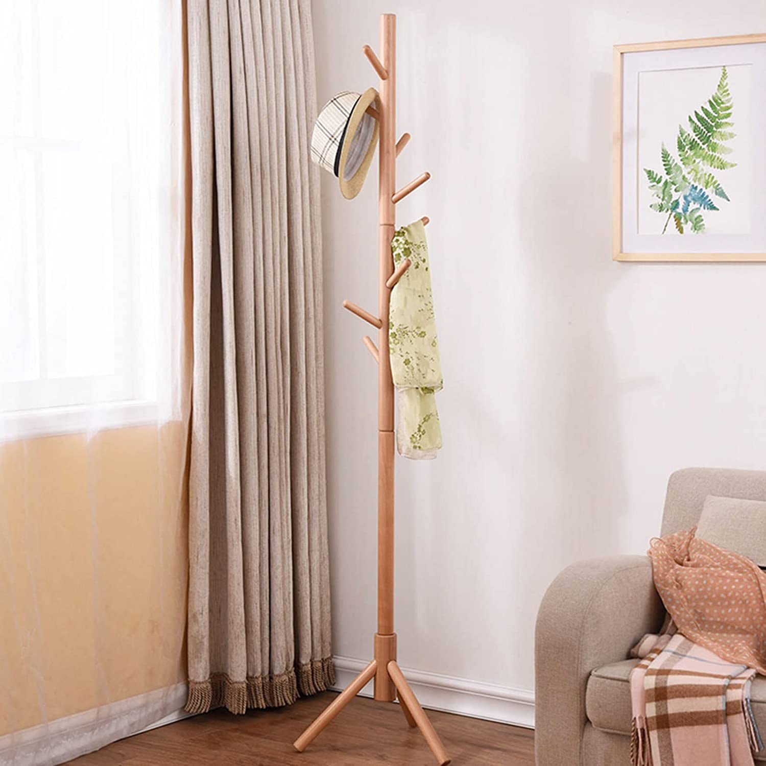Details about   Free Standing Wooden Coat Rack 4 Sections Adjustable Height Multipurpose 9 Hooks 
