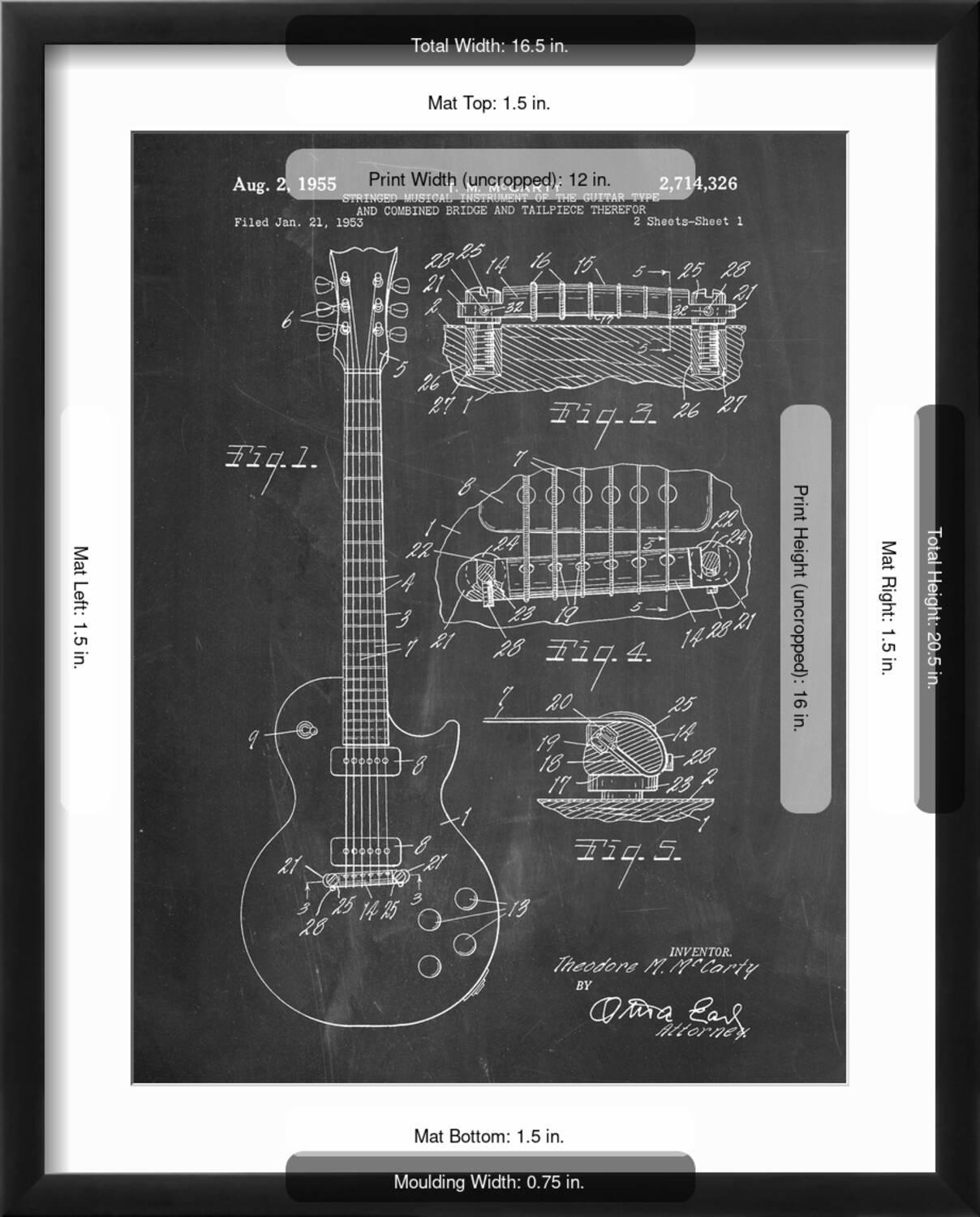 Art.com Gibson Les Paul Guitar Patent Art Print by Cole Borders, Black Frame Wall Art, 17" x 21"