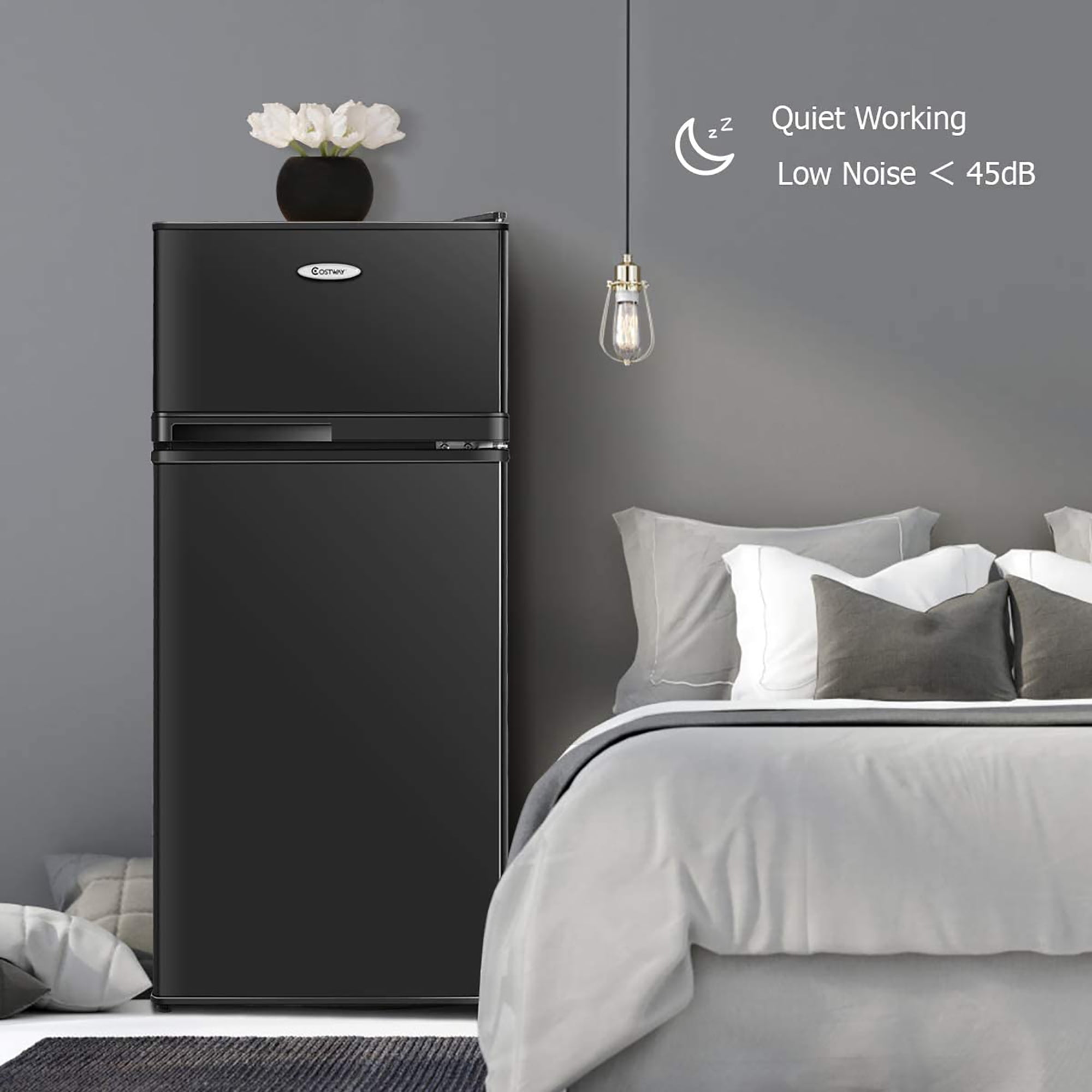 Costway Refrigerator Small Freezer Cooler Fridge Compact 3.2 cu ft. Unit,  Grey 