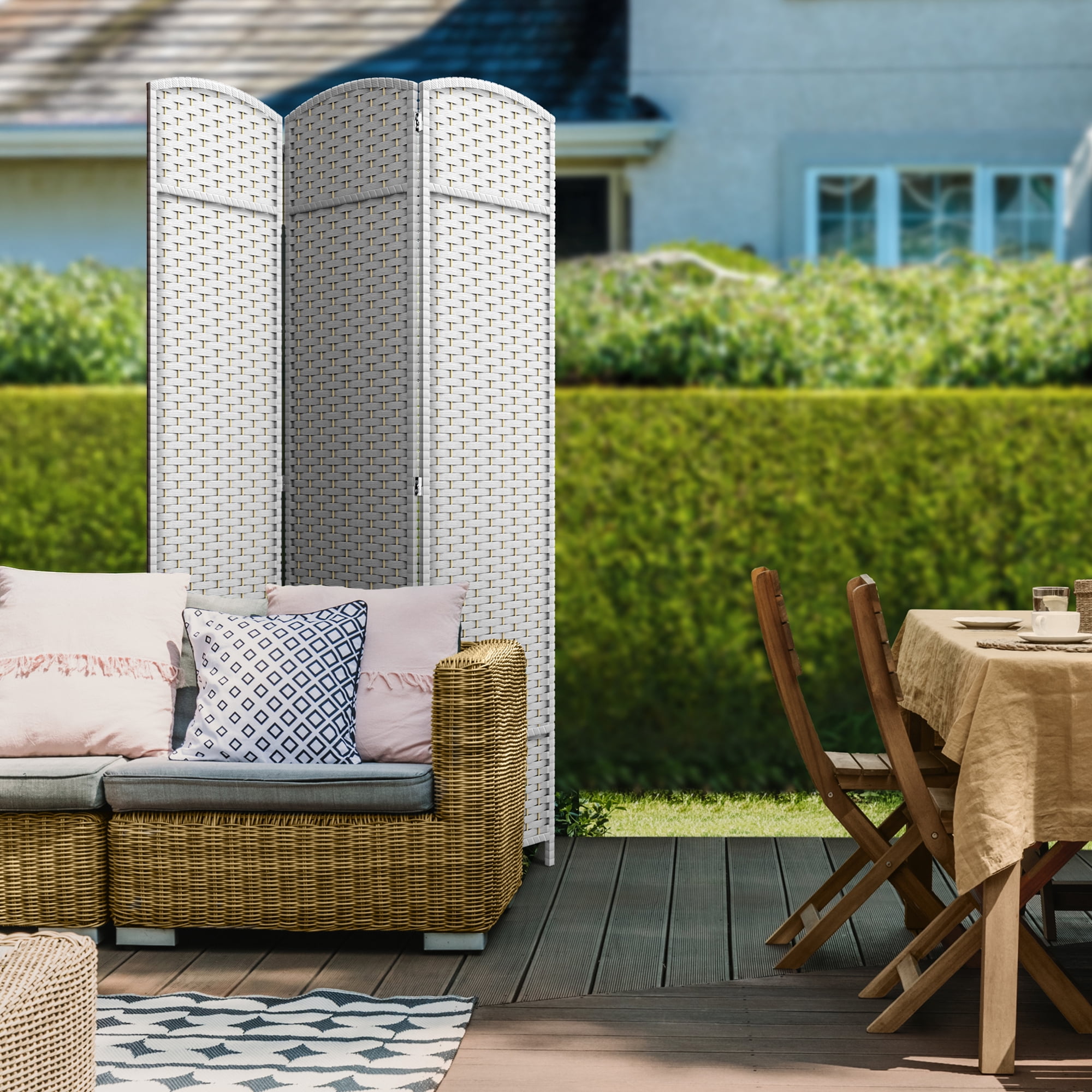 Sorbus 3-Panel Wide Folding Room Divider Privacy Screen, Hand-Woven White Mesh