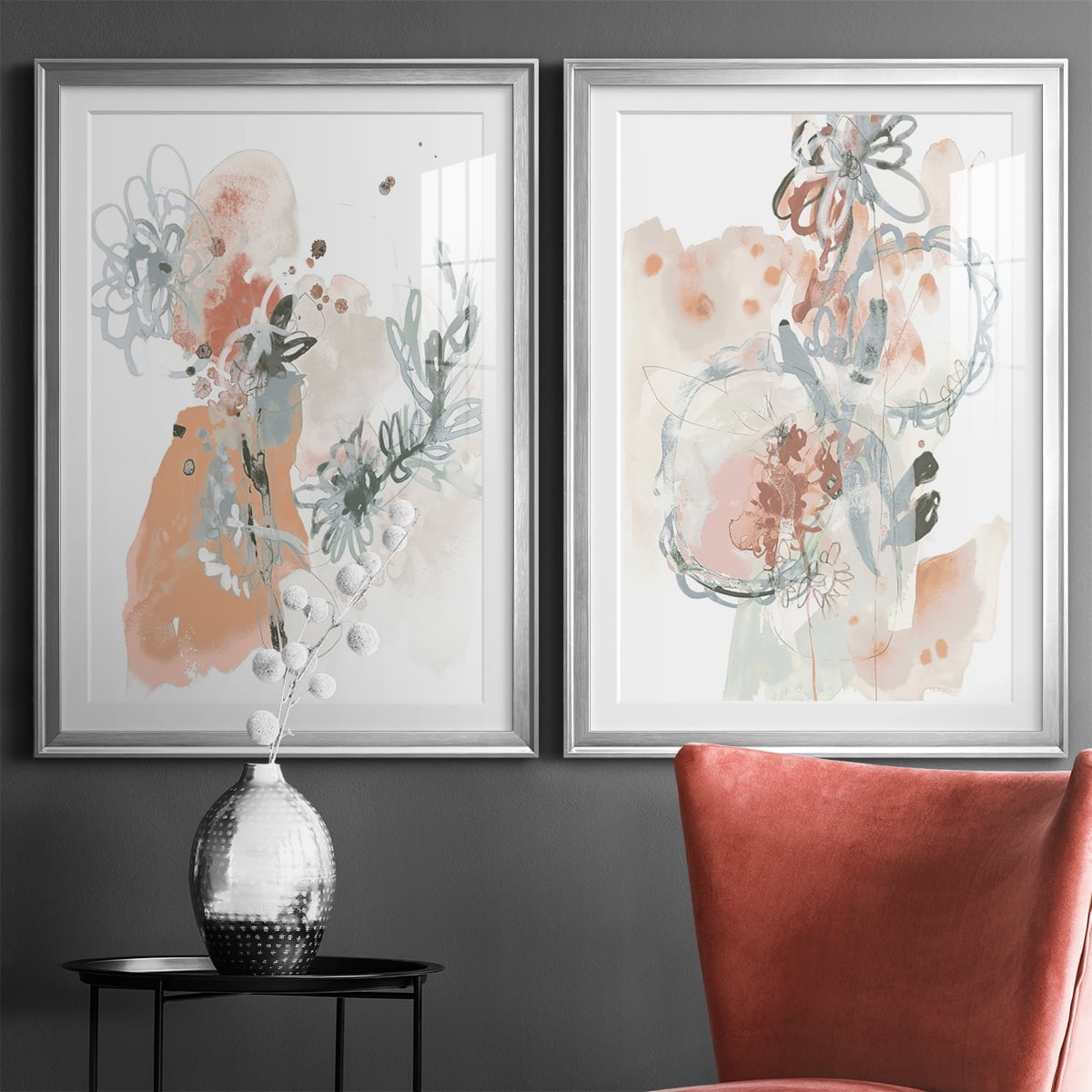 Wexford Home Petal Drift I Premium Framed Print, 22.5" x 30.5" - Ready to Hang, Silver (Set of 2)