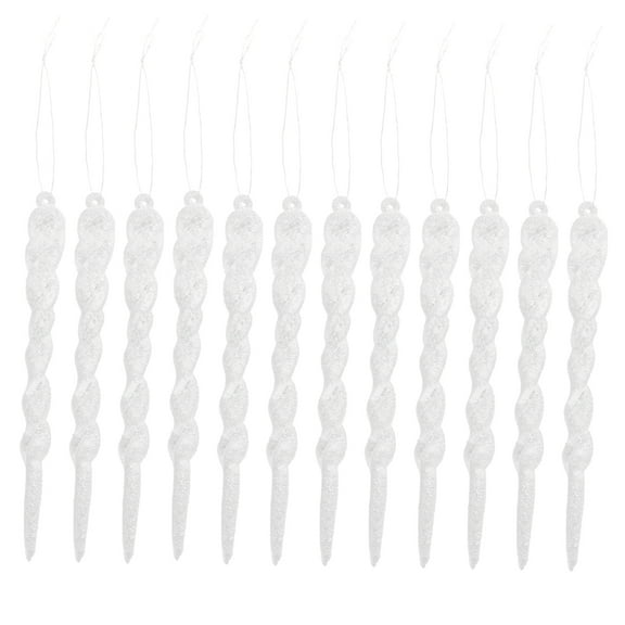 12Pcs Simulation Ice Icicles Xmas Tree Pendants Hanging Holiday Ornaments Christmas Decor DIY Plastic Icicle Decorations White Large Wreath