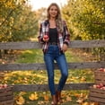 thumbnail image 6 of Hearthz Women's Plaid Zip Up Bomber Jacket, Stand Collar Long Sleeve Checkered Coat with Ribbed Cuffs & Hem, Casual Lightweight Outerwear for Spring Fall Daily Shopping Travel, 6 of 9