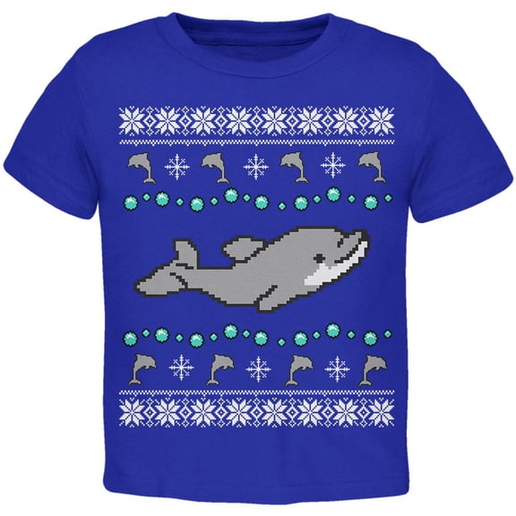 Ugly Christmas Sweater Dolphin Toddler T Shirt Royal 4T