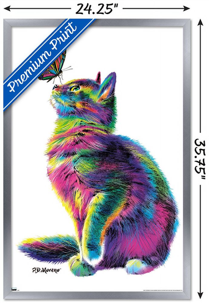 PD Moreno - Cat and Butterfly Wall Poster, 22.375" x 34", Framed