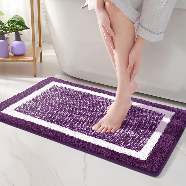 Bath Mat Non Slip Small Dark Gray Absorbent Soft Microfiber Rug for Bathroom, Washable, 16x24 Carpet for Shower and Vanity