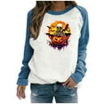 thumbnail image 1 of Chandail à Capuche Oversize pour Femmes, Chandail Imprimé Halloween, Col Rond, Manches Longues, Chandail en Molleton Oversize, Hauts Grande Taille Bleu, 1 of 6