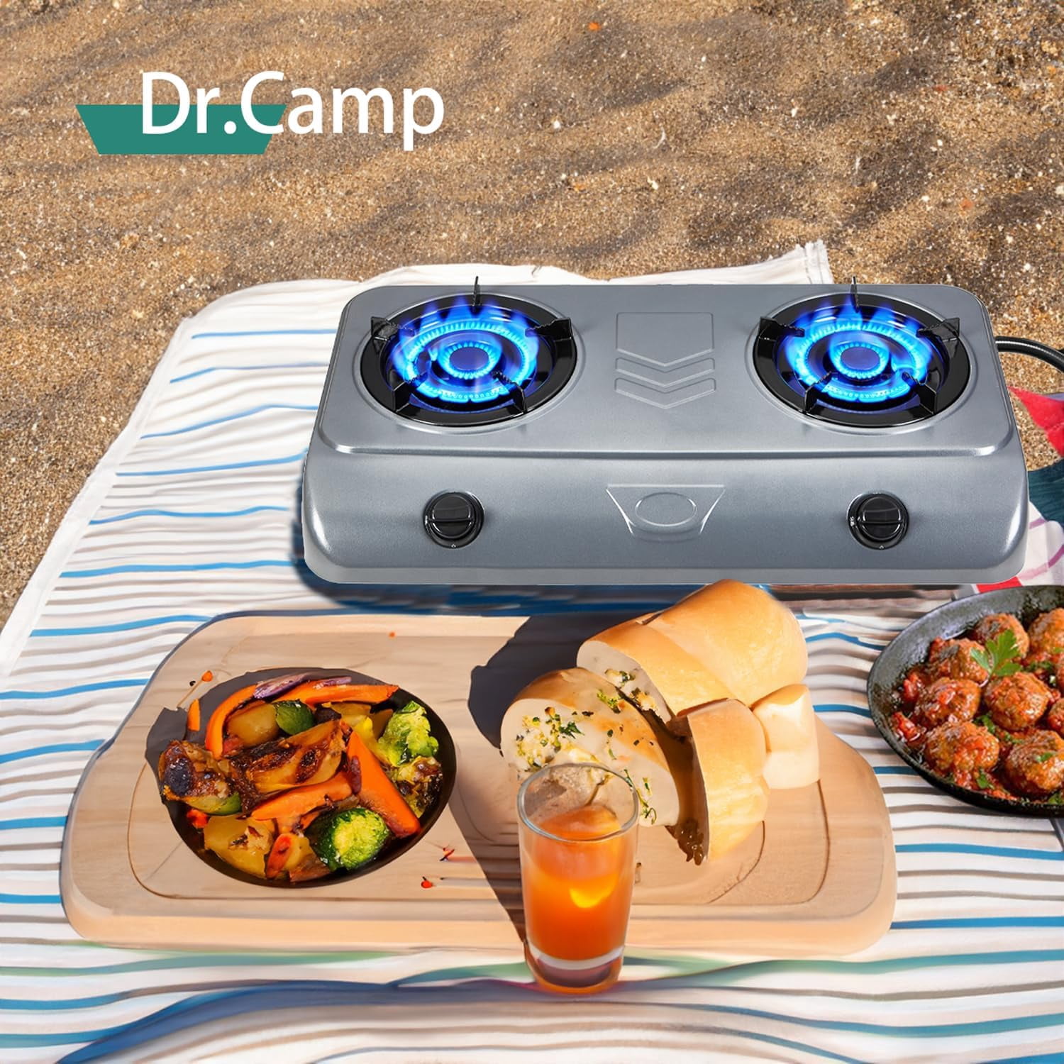 35000 BTU 2 Burner Propane Gas Stove Cooktop Outdoor Camping Stove Portable Double Burner for BBQ Boiling Frying Cooking Estufa de Gas Portátil Fogón de Gas
