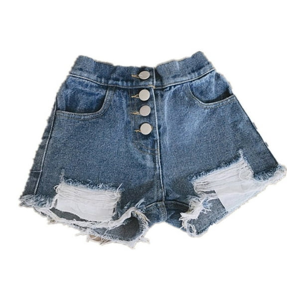 Coerni Toddler Baby Active Jogger Shorts Girls High Waist Ripped Denim Shorts Kids Girl Trendy Button Down Short Jeans 1-6 Years