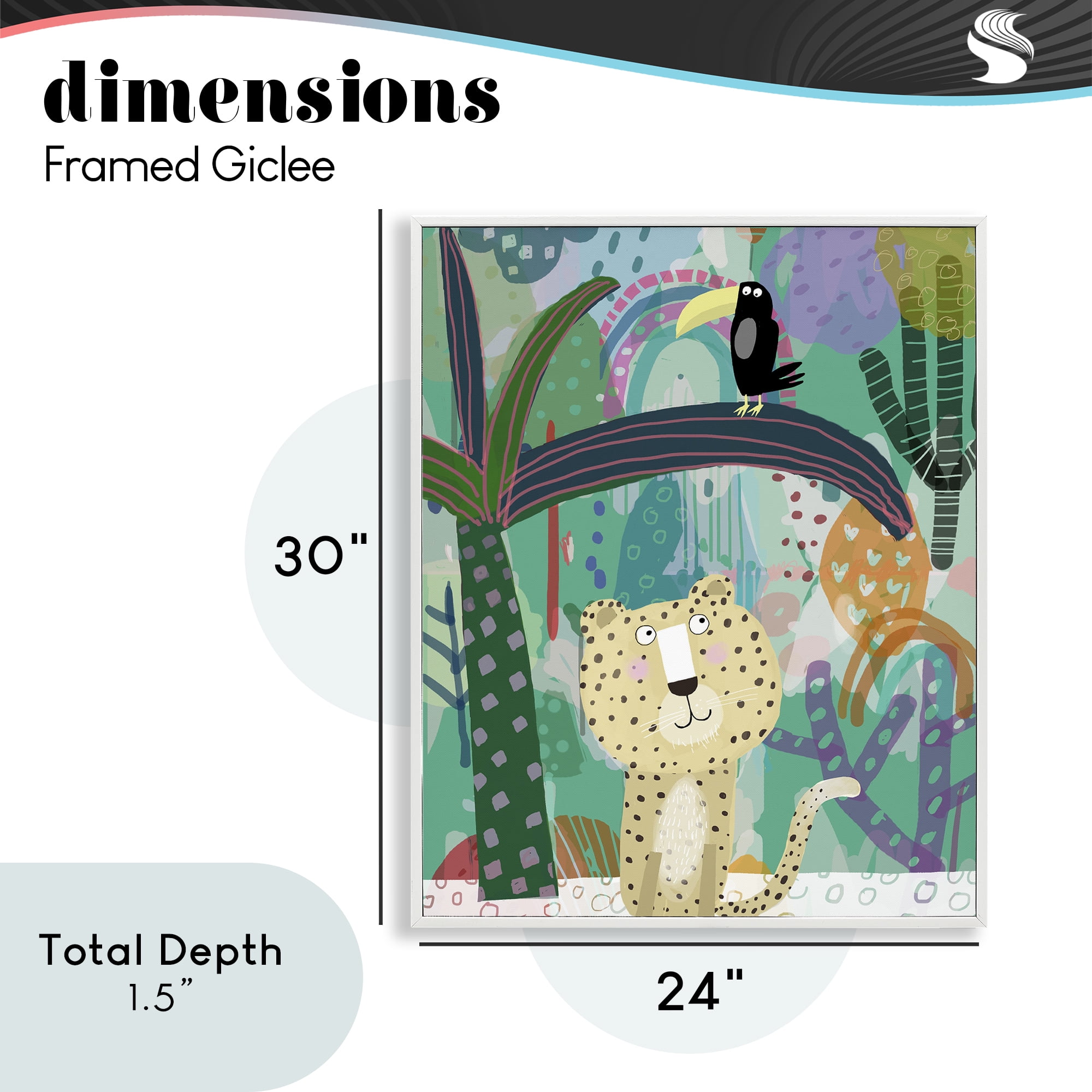 Jungle Cheetah & Toucan White Framed Giclee Art, design by Carla Daly
