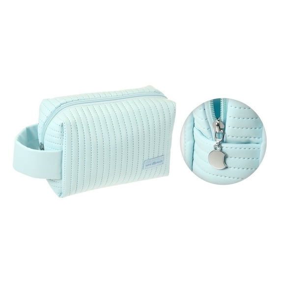 Faux Leather Makeup Bag, Cosmetic Travel Bag Case Large Make Up Brush Organizer Bag Toiletry Bag, Blue