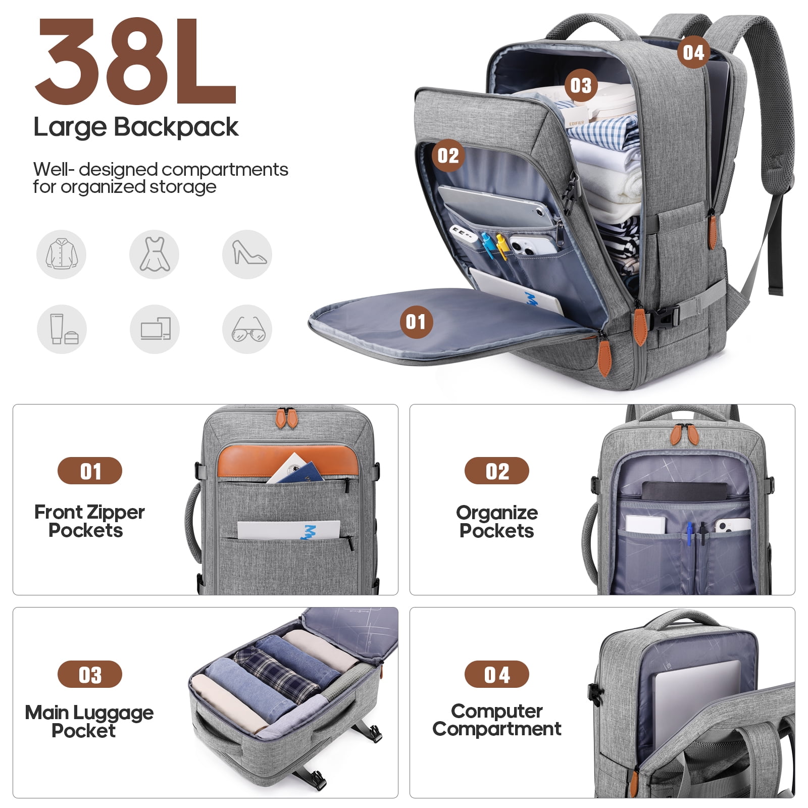MIUSSE Hard Shell Luggage Sets 7 Pieces, 28/24/20 inch Suitcase Sets with Spinner Wheels & TSA Lock, Hard Case Luggage Set with Travel Backpack and Packing Cubes