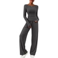 thumbnail image 2 of Conjuntos de Dos Piezas para Mujer: Camiseta Asimétrica de Larga, Pantalones Anchos y Chándal Informal. Gris Oscuro XS, 2 of 10