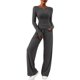 thumbnail image 2 of Conjuntos de Dos Piezas para Mujer: Camiseta Asimétrica de Larga, Pantalones Anchos y Chándal Informal. Gris Oscuro XS, 2 of 10
