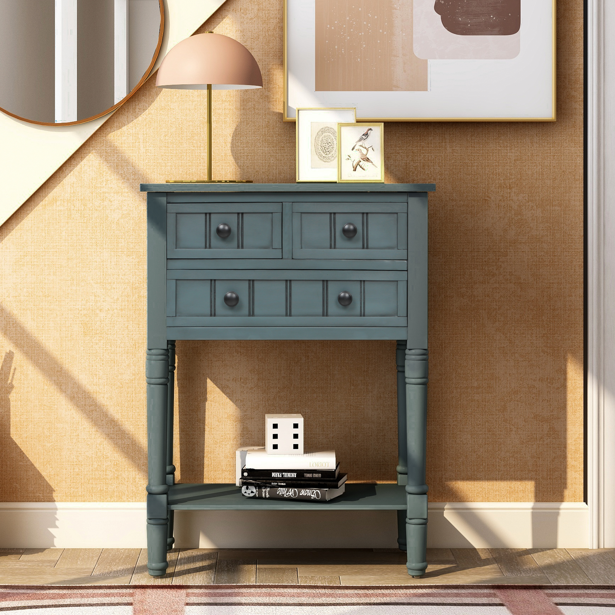 EUROCO Console Table, Slim Sofa Table with Three Storage Drawers and Bottom Shelf for Living Room, Easy Assembly