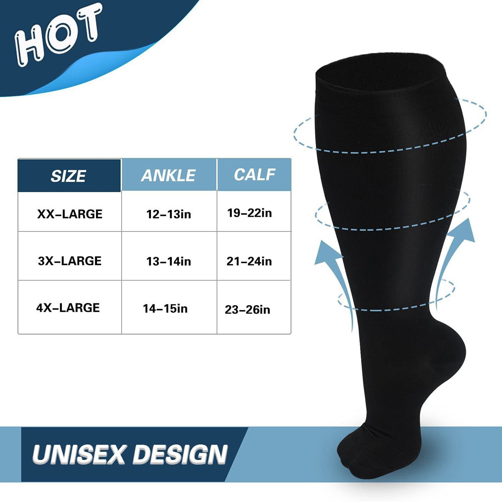 HAXMNOU Plus Size Compression Socks for Women & Men Extra Wide Calf ...