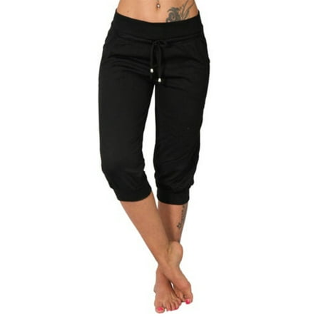 

Womens Capri Yoga Pants Loose Drawstring Pajama Pants Lounge Joggers Pants with Pockets