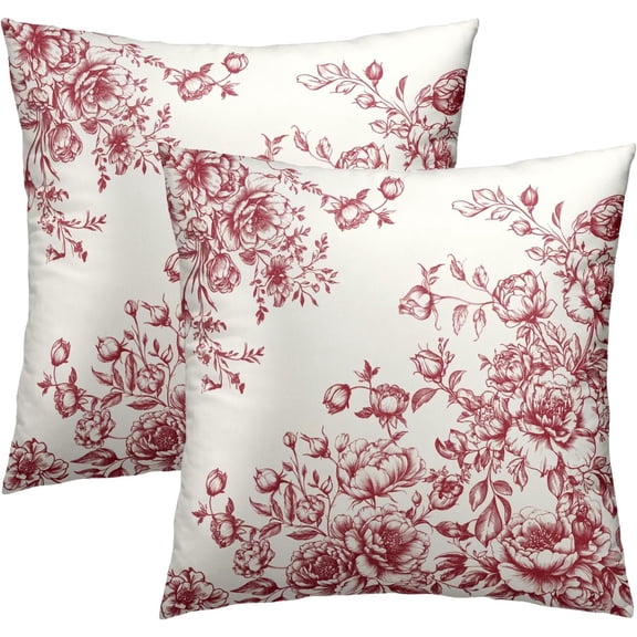 Chinoiserie Flowers Pillow Covers 20x20 Inch, Set of 2 Vintage Rose Pink Floral Decorative Throw Pillowcases Square Cushion Cover for Couch Sofa Home Indoor Outdoor Decor