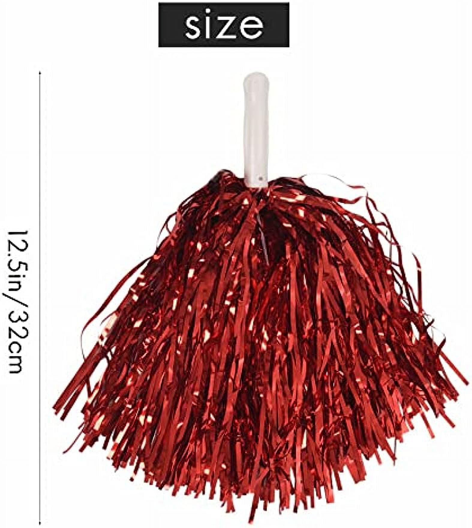 LINLIN 24Pcs Cheerleading Cheerleader Pom Poms, Metallic Foil Cheer Pom, Poms with Plastic Handle for Adults Kids Cheerleaders Party Red