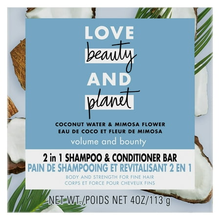 Love Beauty And Planet Volume and Bounty 2 in 1 Shampoo and Conditioner Bar for Thinning Hair Coconut Water & Mimosa Flower Body and Strength 4.0