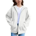 thumbnail image 4 of Gyexs Girls Zip Up Hoodies 7-16 with Designs Cute Cat Ear Oversize Hoodie Jackets Casual Long Sleeve Hood Sweatshirt Coat (White, 11-12 Years), 4 of 7