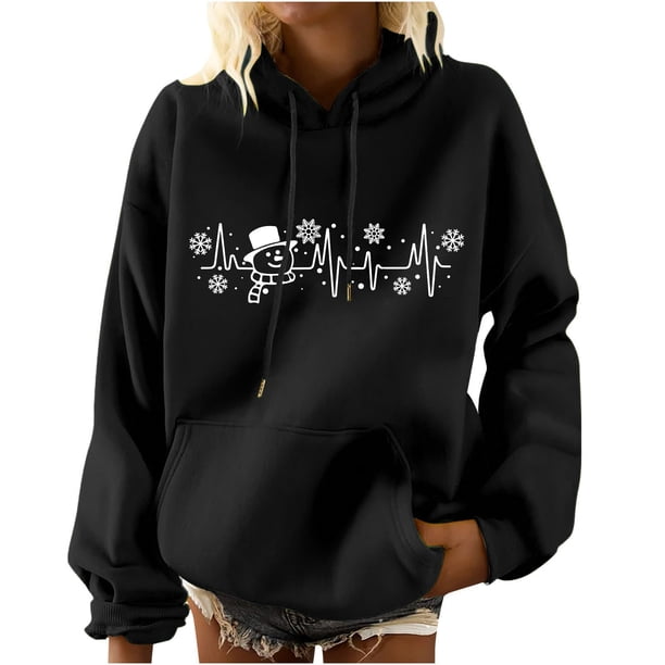 Sudadera Con Capucha de Navidad Para Mujer, Blusa de Camisa Con Bolsillo de Manga Larga Con Estampado A La Moda Odeerbi ODB197366
