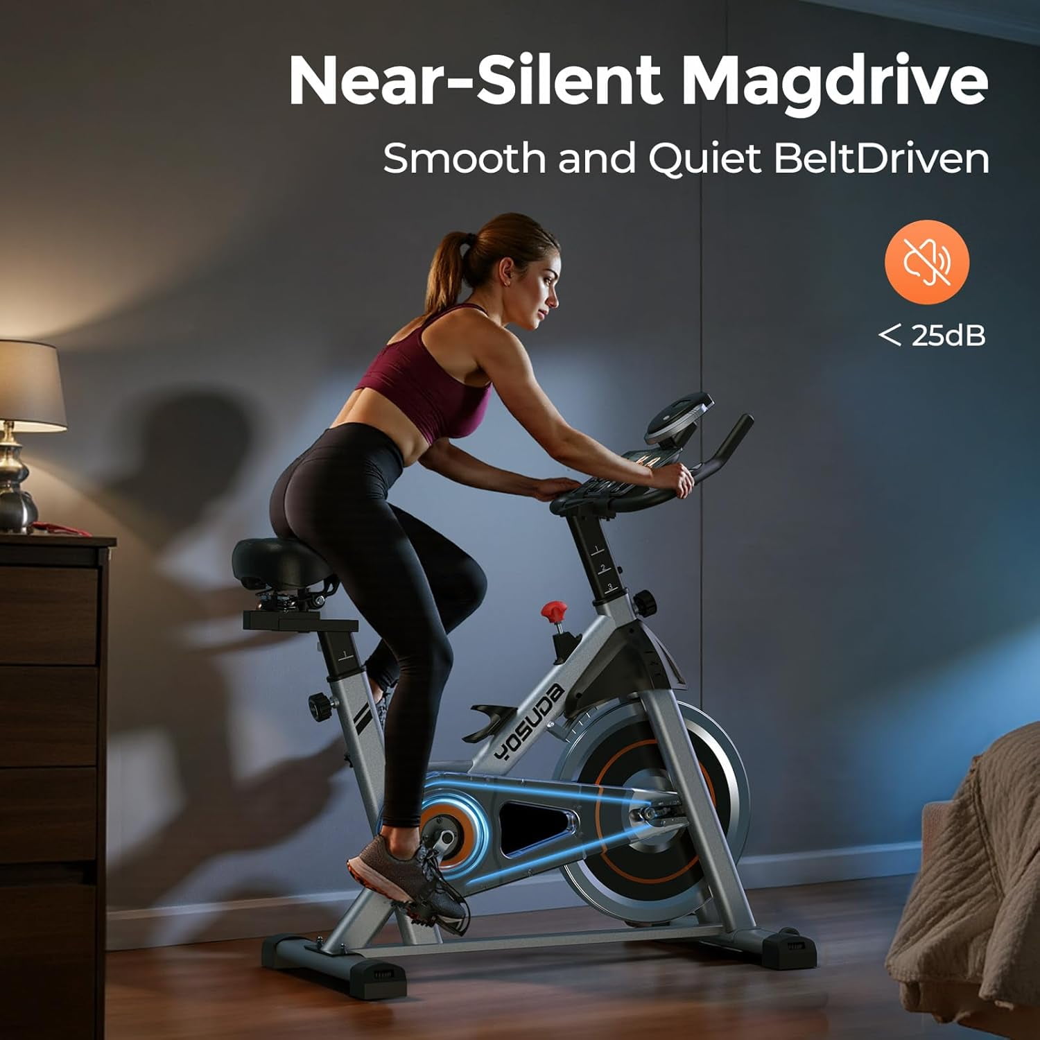 FED Fitness Yosuda Magnetic Exercise Bike, Adjustable Stationary Bike for Home, Silent Belt Drive, Exclusive App, Indoor Cycling Bike with Big IPad Holder & Comfortable Seat for Home/Gym Use