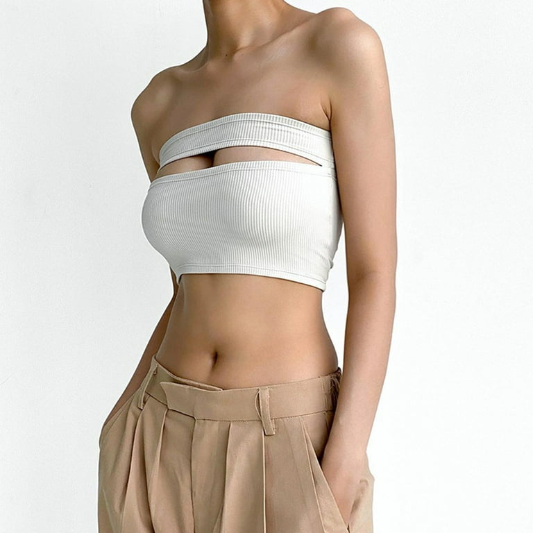 Womens Strapless Crop Tops Basic Bandeau Cute Summer Outfits Tube