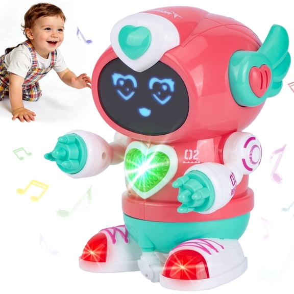 Lvelia Robot Toy for Kids,Electronic Automatic Walking Dancing Robot Crawling Toys with Dynamic Music & Lights for Age 3-8 Year Old Boys Girls Toddler Birthday Gift Present,Pink