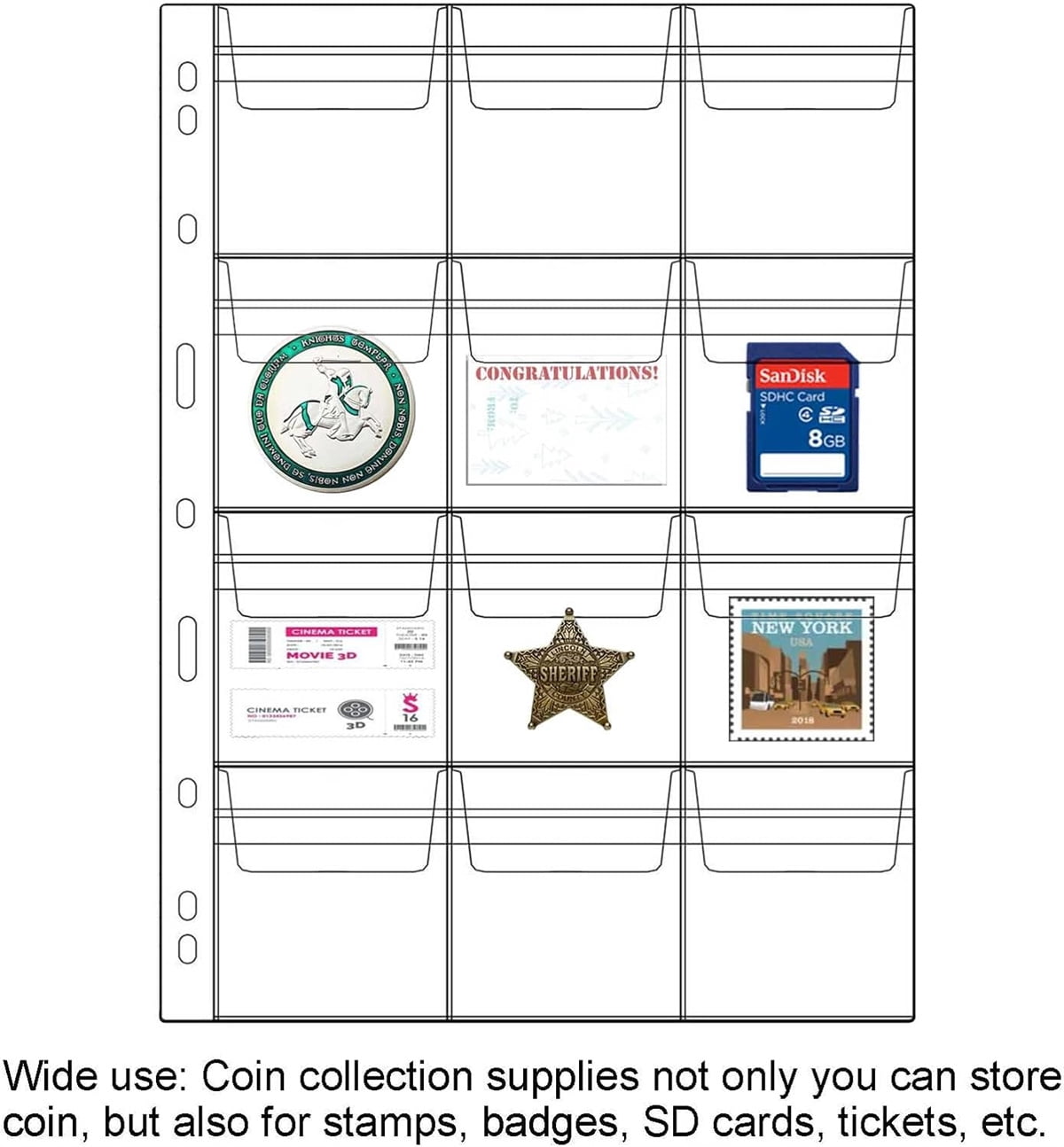 12-Pocket Coin Bags,Coin Collecting Pages 10 Pcs,Standard 9-Hole Coin Collection Pages,Coin Collecting Supplies for Collectors,Currency Stamp Badges Collecting Sleeves (Clear)