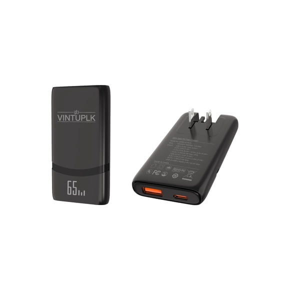 Cargador de pared VINTUPLK USB C delgado de 65 W con dos puertos negros