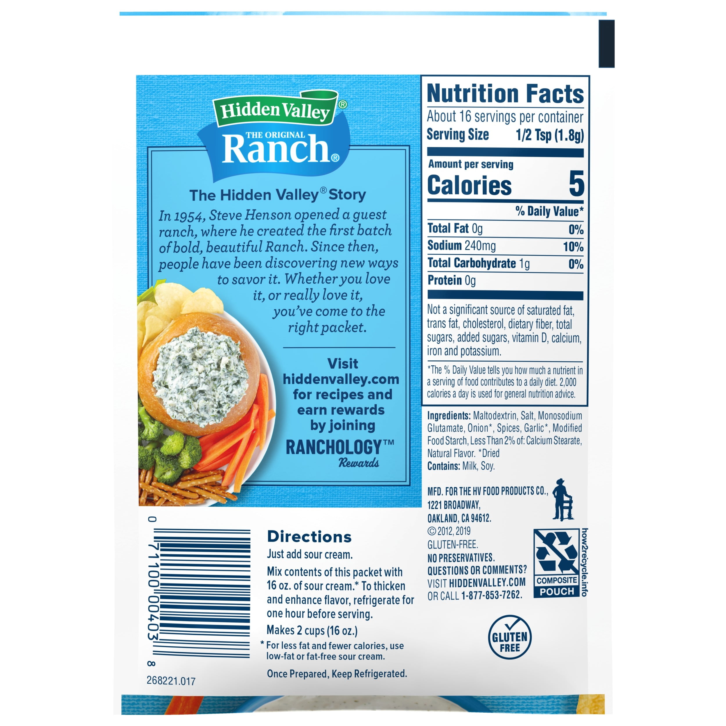Hidden Valley Ranch Food Label Hidden Valley Ranch Mix Prepared Nutrition Info | Besto Blog