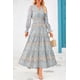 thumbnail image 4 of Vestido PRETTYGARDEN 2025 Floral Azul Blanco Maxi Manga Larga M, 4 of 5