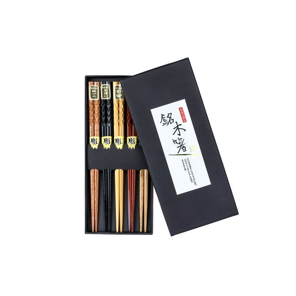 Heim Concept 5- Pairs Natural Wood Chopsticks Reusable Chinese Korean Japanese Chopsticks Set Bamboo Chop Stick
