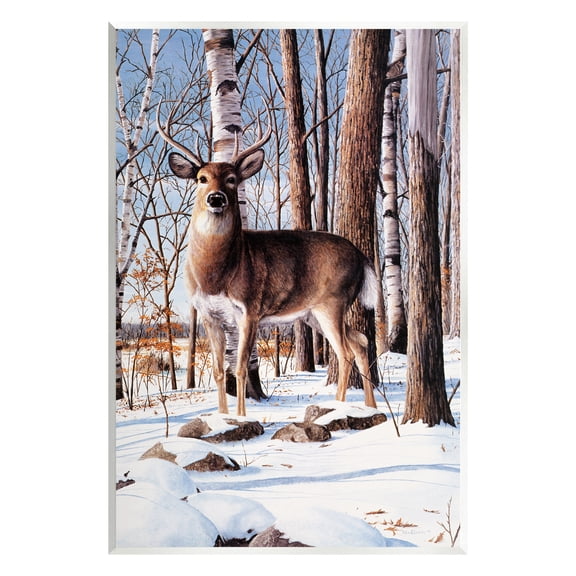 Stupell Industries Deer in Snowy Forest Landscape Animals & Insects Painting Unframed Art Print Wall Art, 10 x 15