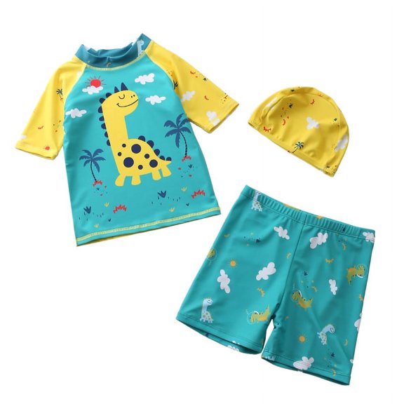 Childrens 3-piece Dinosaur Suit Boys Swimming Cap Short Pants Swimsuit Swimming Beach Suit Baby Bath Tub Set Baby Swimwear A12