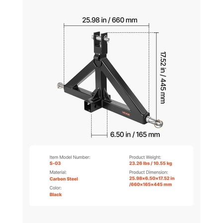 3000lbs 3-Point Hitch Adapter for Tractor, 2" Trailer Receiver, Quick Attach