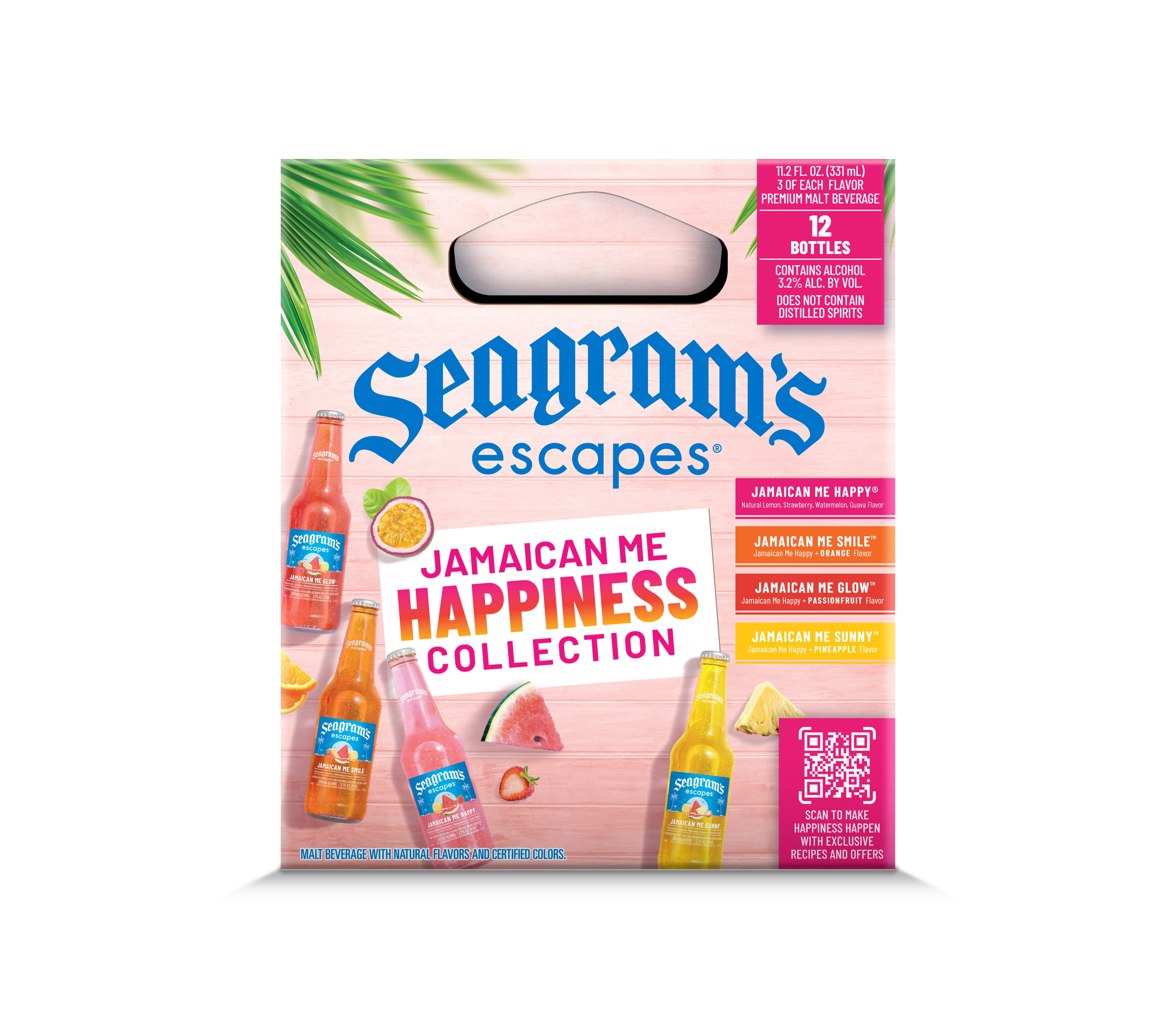 Seagram's Escapes Jamaican Me Happiness Collection, Flavored Malt Beverage, 12 pack, 11.2 fl oz Glass Bottles, 3.2% ABV
