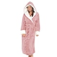 thumbnail image 1 of Sexy Dance Ladies Bathrobe Velvet Nightgowns Long Sleeve Robe Warm Sleepwear Hooded Pink 3XL, 1 of 5
