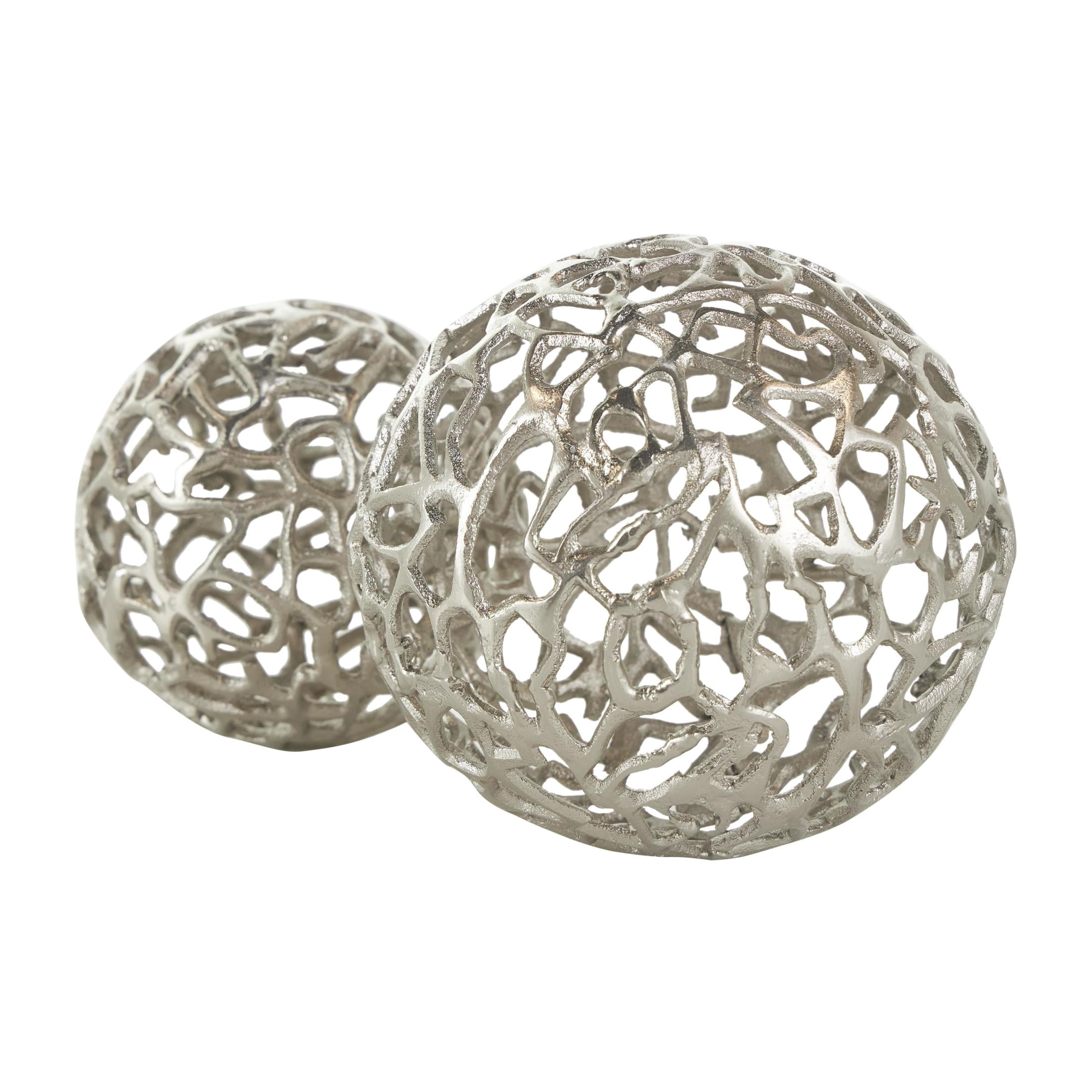 DecMode Silver 6" Coral Aluminum Metal Orbs & Vase Filler with Open Lattice Work (2 Count)