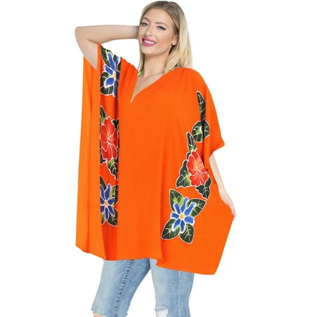 HAPPY BAY Women s Beachwear Swimsuit Coverups for Women Summer Swim Beach Dress Cover ups for Swimwear Women Loose Party Bathing Suit 1X-2X Floral  Orange