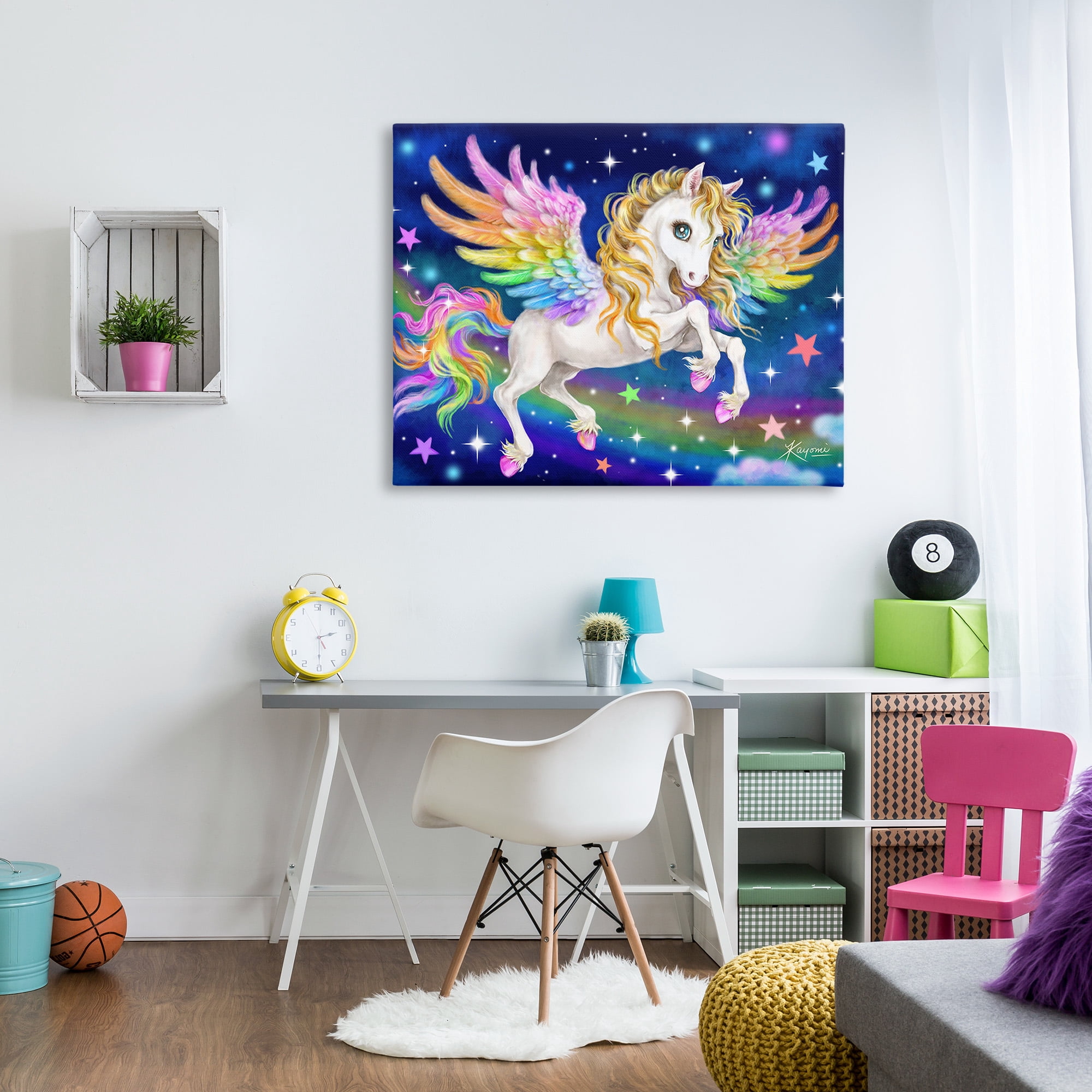 Stupell Industries Rainbow Unicorn in Space Fairy Tales & Fantasy Painting Gallery Wrapped Canvas Art Print Wall Art, 48 x 36
