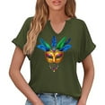 thumbnail image 6 of LEKWK Womens Mardi Gras Shirts Comfy Cotton Blend V Neck Graphic T Shirts Graphic Tees Colorful Feather Masquerade Mask Carnival Wear, 6 of 6