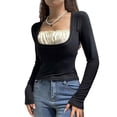 thumbnail image 3 of Kmbangi Women Shirts Fake-2-Piece Long Sleeve Square Neck Fall Tops, 3 of 9