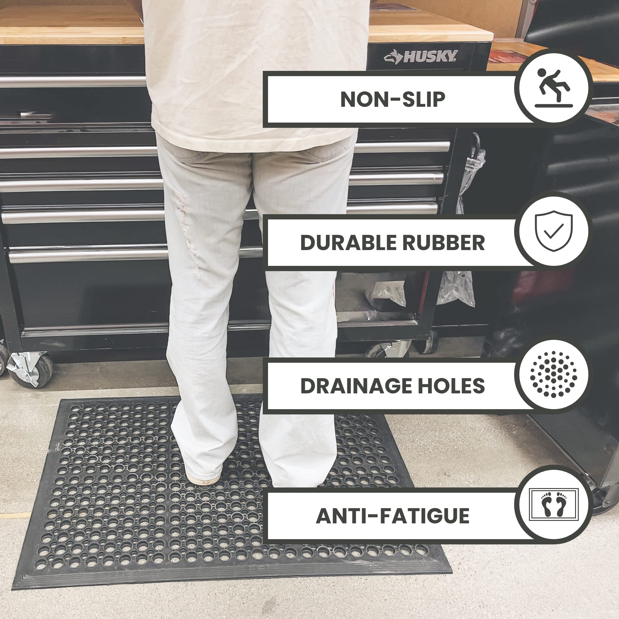 Envelor 2-Pack Anti Fatigue Rubber Floor Mat Non-Slip Restaurant Mat for Floors Bar Mat Drainage Mat Doormat Door Mat Utility Garage Floor Mat Home Mat Anti Slip Entry Mat 24 x 36 Inches