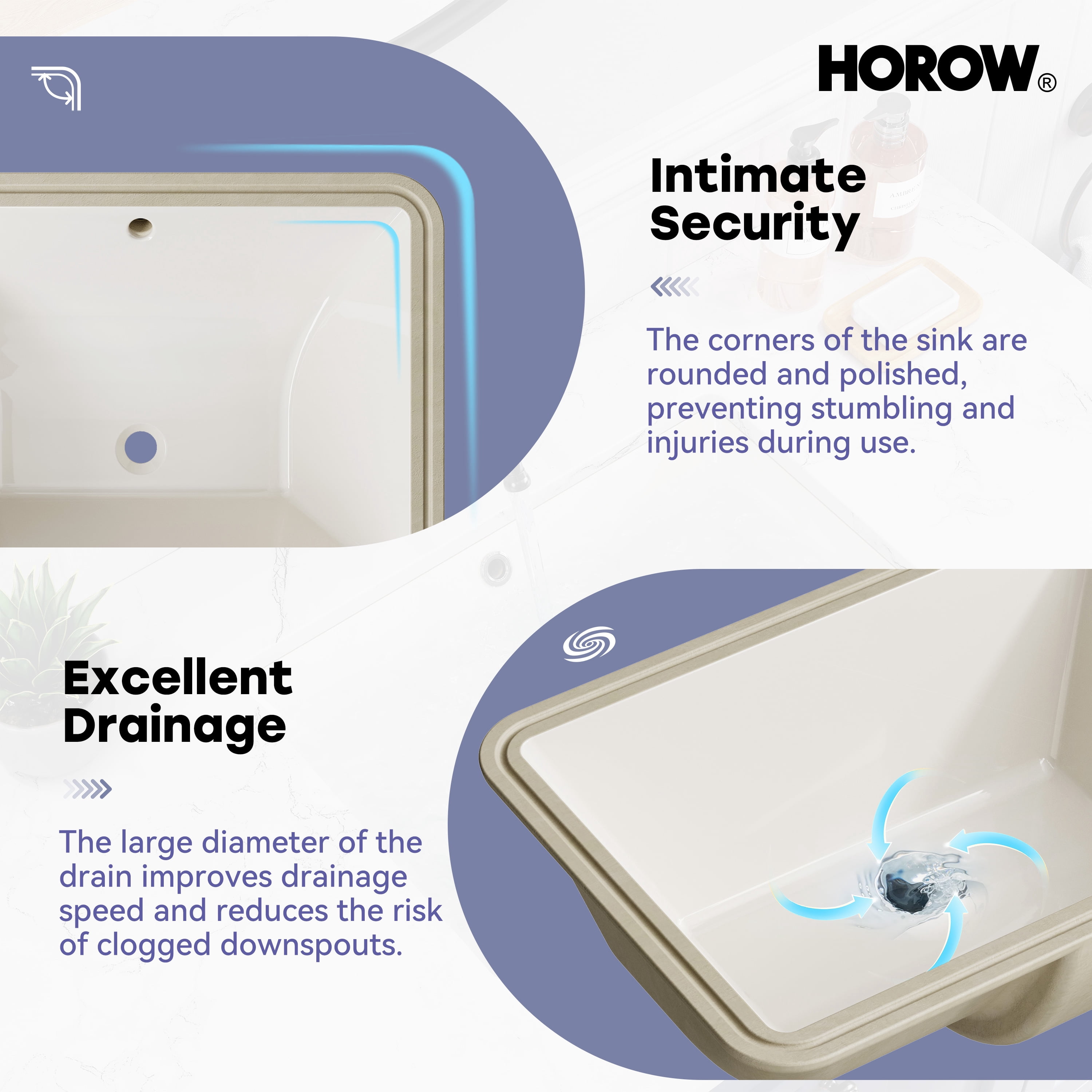 HOROW 20 x 15 Inch Undermount Bathroom Sink Rectangle with Overflow, White Ceramic Under Counter Bisque