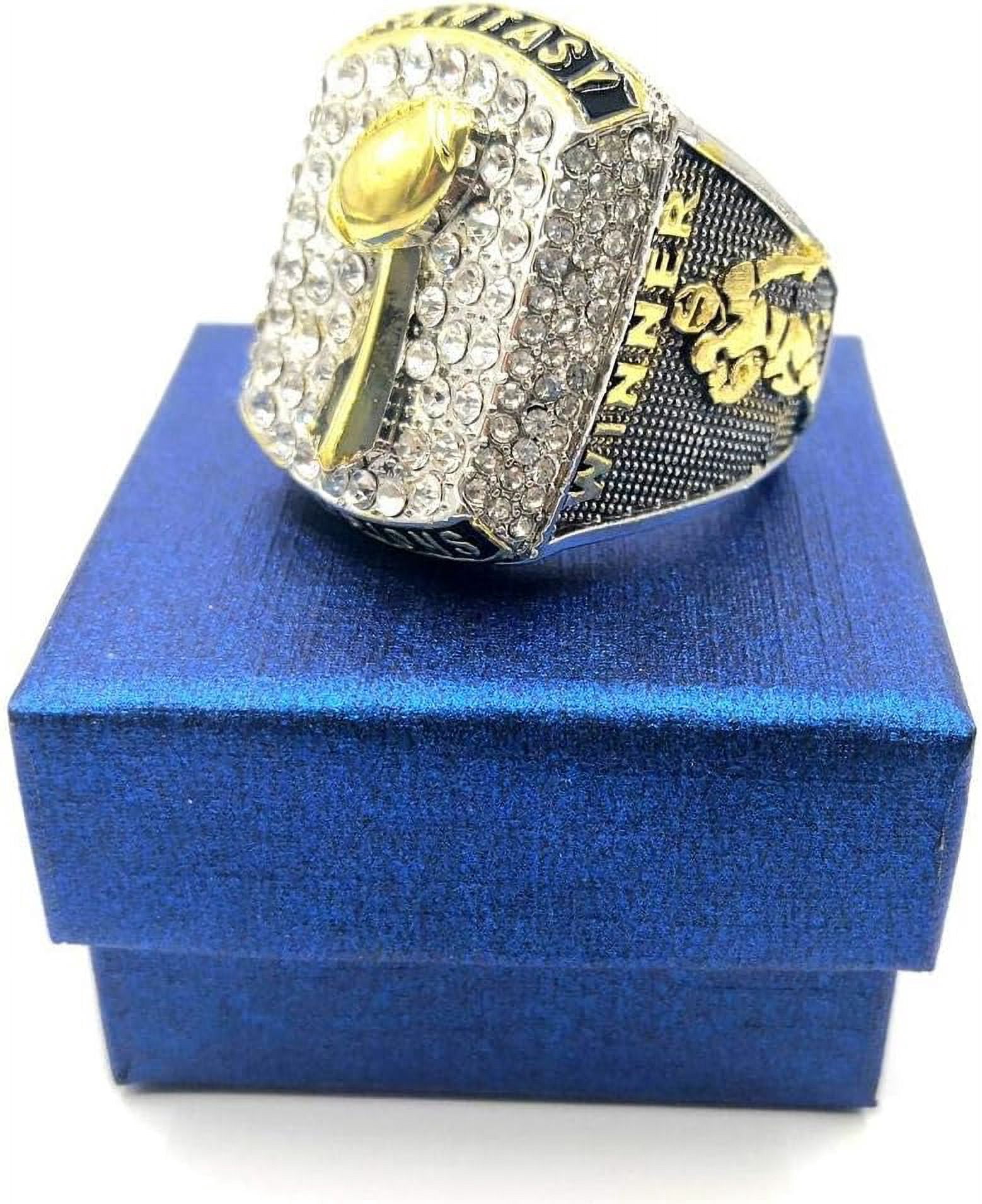 Fantasy Football Championship Silver Gold Bicolor Rings Trophies with Display Box