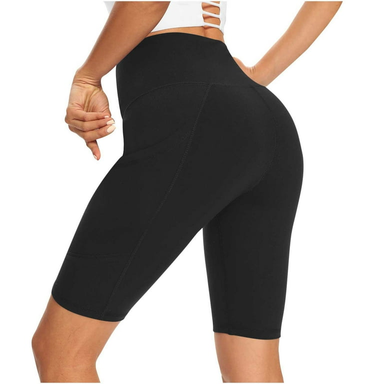 Womens Yoga Short Leggings Above The Knee Length High Waisted Tummy Control  Workout Shorts Stretchy Gym Pants (X-Large, Black)