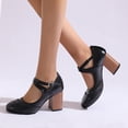 thumbnail image 6 of SACFOF Chunky Heel Ankle Strap Pumps for Women Closed Round Toe Comfortable 3 Inches Low Heel Mary Janes Leather Dress Shoes Office Working Party Event Prom Business, 6 of 6